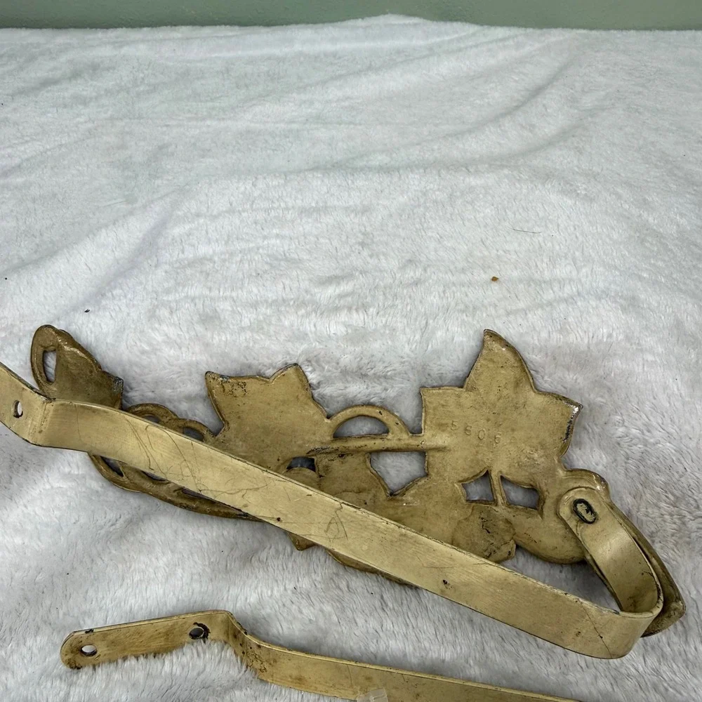 Vintage Aged Yellow Gold Patina Ivy Leaf Metal Curtain Tie Backs Holdbacks Pair